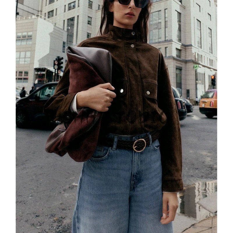 SUEDE EFFECT BOMBER JACKET My Clothina