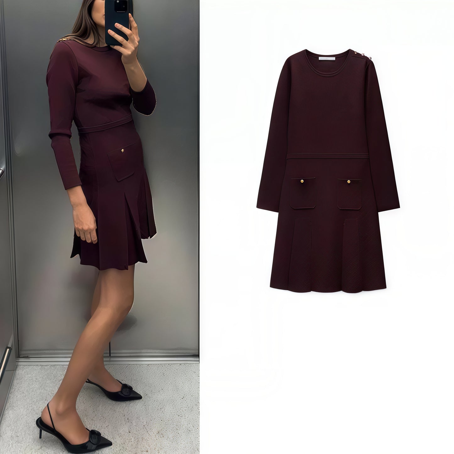 Short Pleated Knit Dress - My Clothina