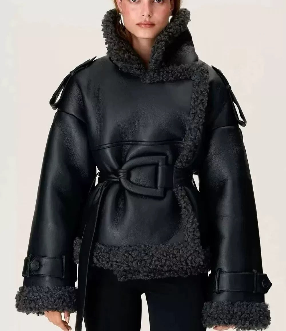 Za Faux Fur Coat with belt – My Clothina