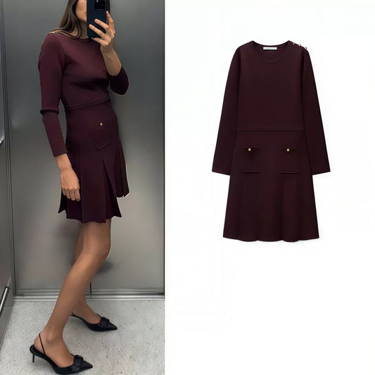 Short Pleated Knit Dress - My Clothina