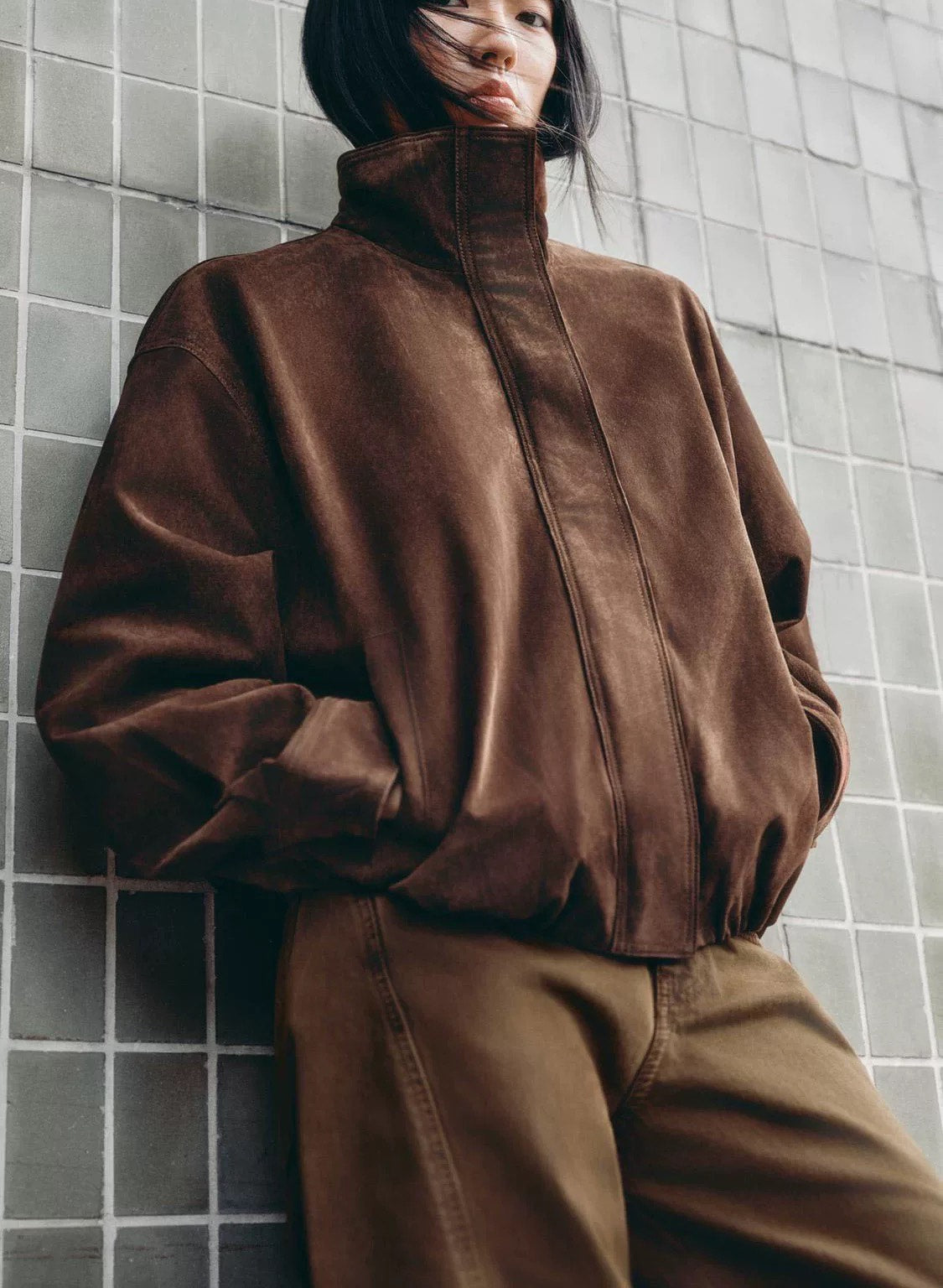 SUEDE EFFECT BOMBER JACKET My Clothina